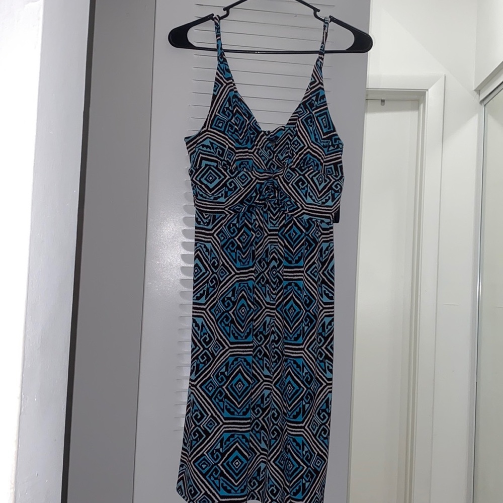 Vintage Y2K Bisou Bisou Michele Bohbot Blue & Black Midi Dress
